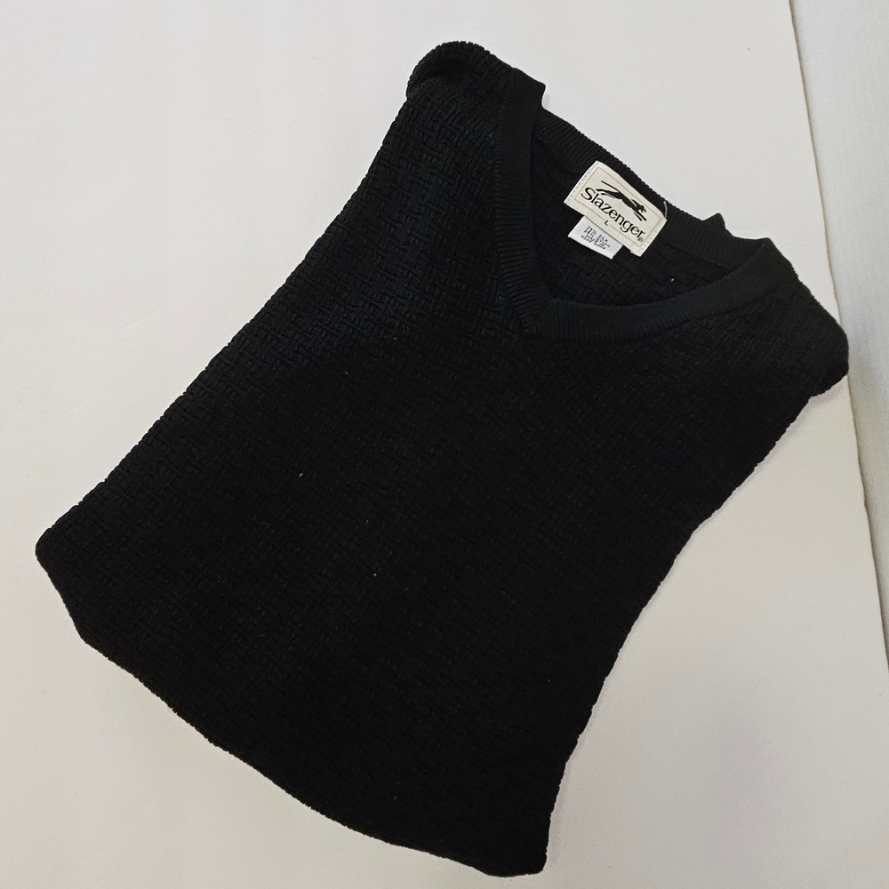 Men's Slazenger V-Neck Silk Blend Sweater Vest for Golf - Black - Large -